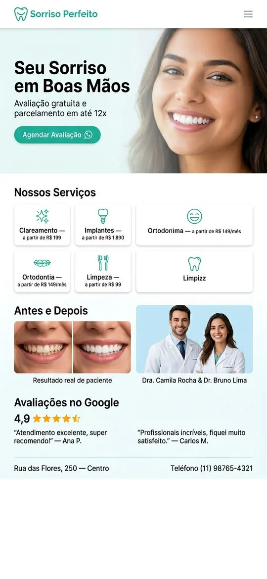 Landing page mobile — Clínica odontológica