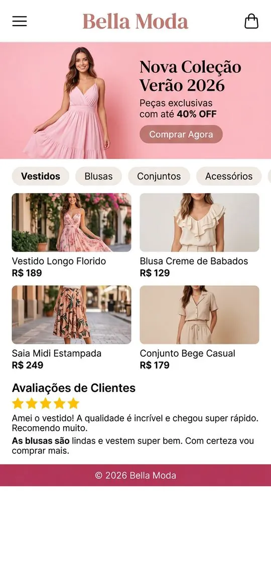 Landing page mobile — Loja de moda feminina