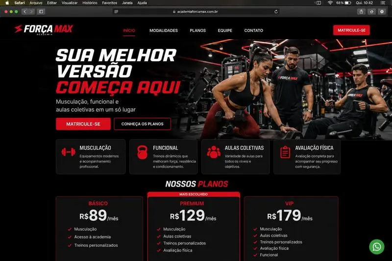 Site para academias e estúdios fitness
