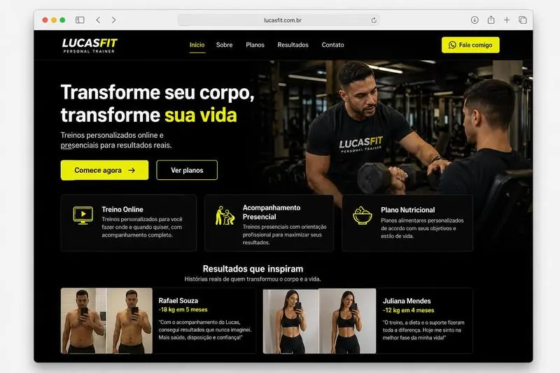Landing page para personais e nutricionistas
